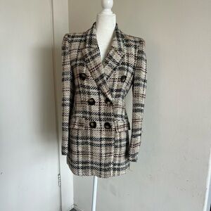 Zara Women's Black and Cream Plaid Blazer